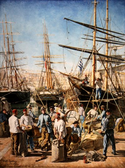 The Unloading of Wheat at Marseille by Alphonse Moutte